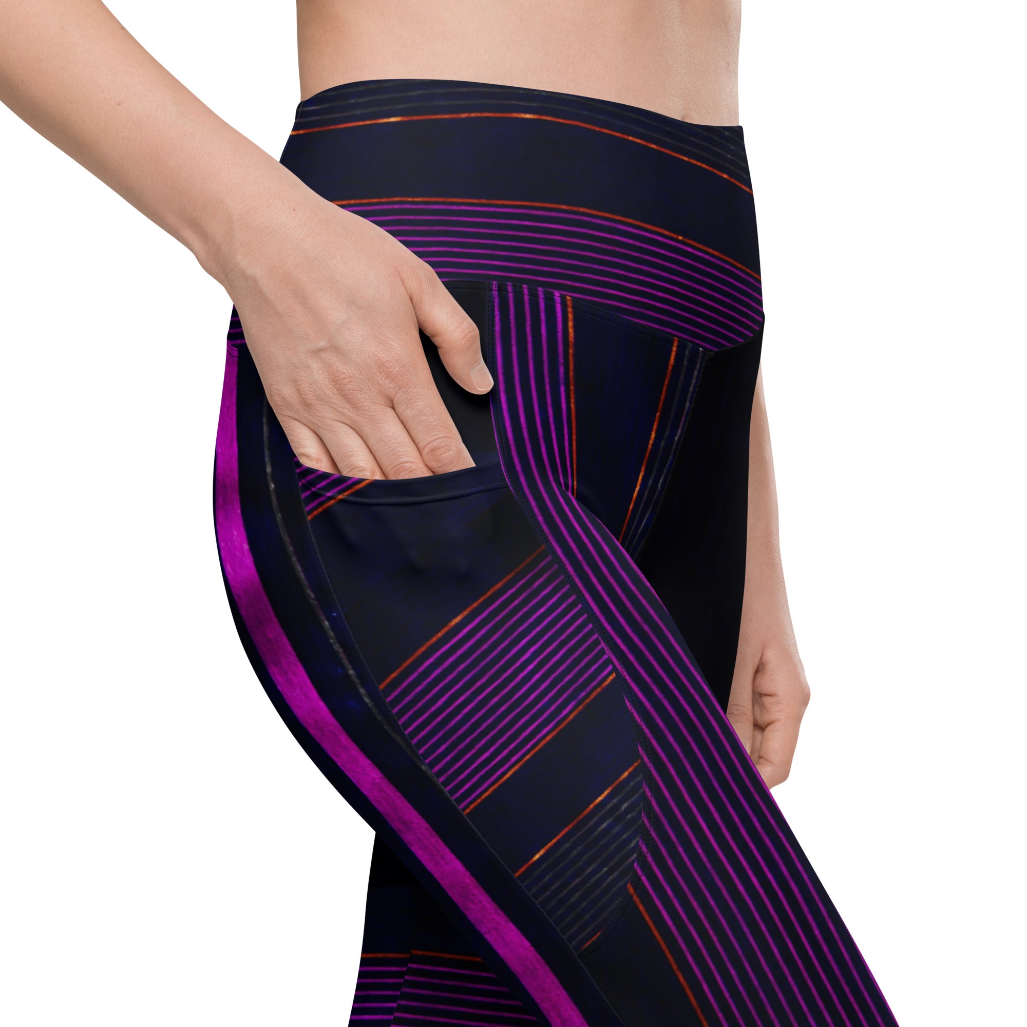 Black Gym Leggings with Pockets. Purple Pin Stripes Dance Leggings. Crossover Waist Yoga Pants. "Peppermint" by WickedYo.
